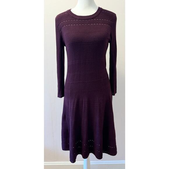 Eliza J Dresses & Skirts - ELIZA J Pointelle Knit Fit & Flare Longsleeve Sweater Dress Size M